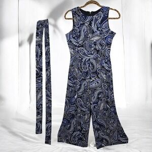 Tommy Hilfiger Paisley Print Sleeveless Jumpsuit Wide Leg Belted Women's Size 2